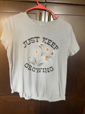 Maurices Light Blue Women’s Tee with Floral "Just Keep Growing" Graphic